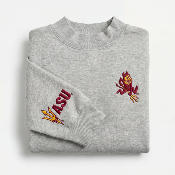 Arizona State Mock Neck Sweatshirt | Embroidered Unisex | Heather Grey