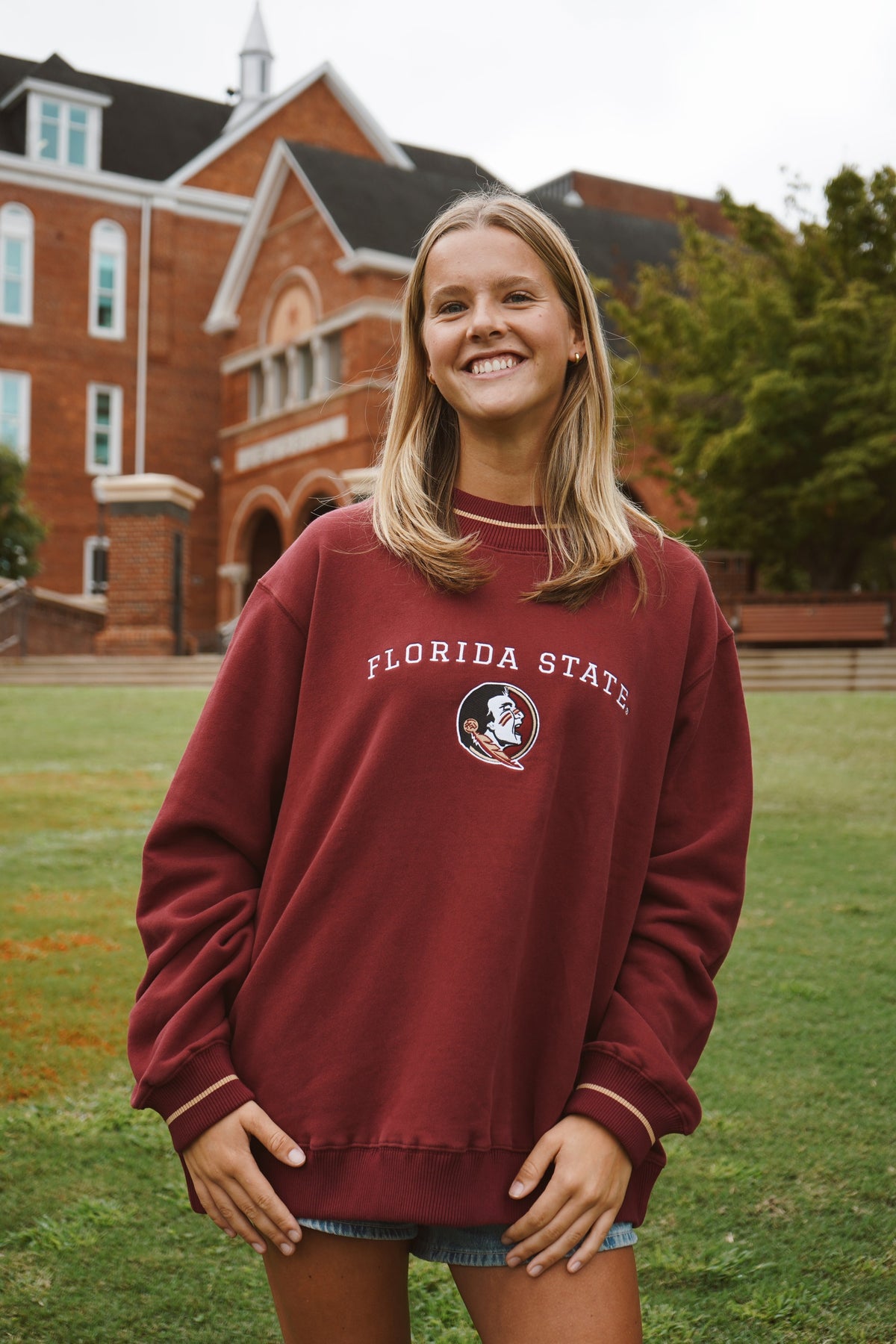 Ohio State Gameday Mockneck fit photo | Kate is 5'8" wearing L/XL